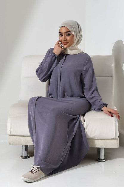 Women's Grey Aerobin Concealed Zipper Hajj & Umrah Outfit Modest Abaya - ihvan