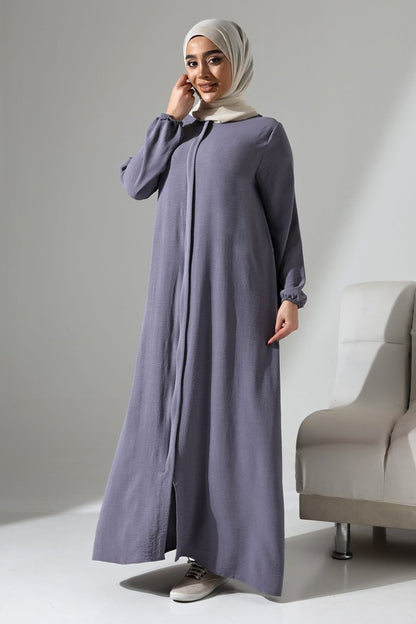 Women's Grey Aerobin Concealed Zipper Hajj & Umrah Outfit Modest Abaya - ihvan