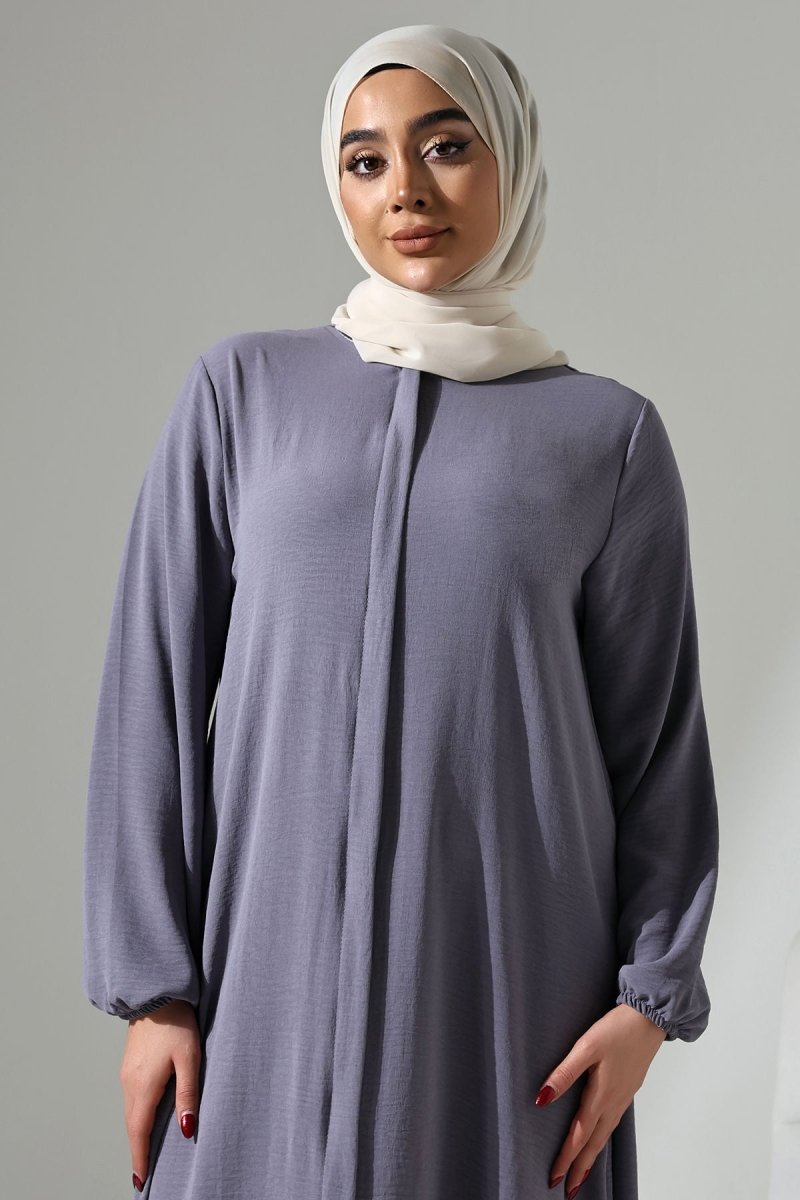 Women's Grey Aerobin Hidden Zipper Hajj and Umrah Outfit, Modest Abaya - ihvan