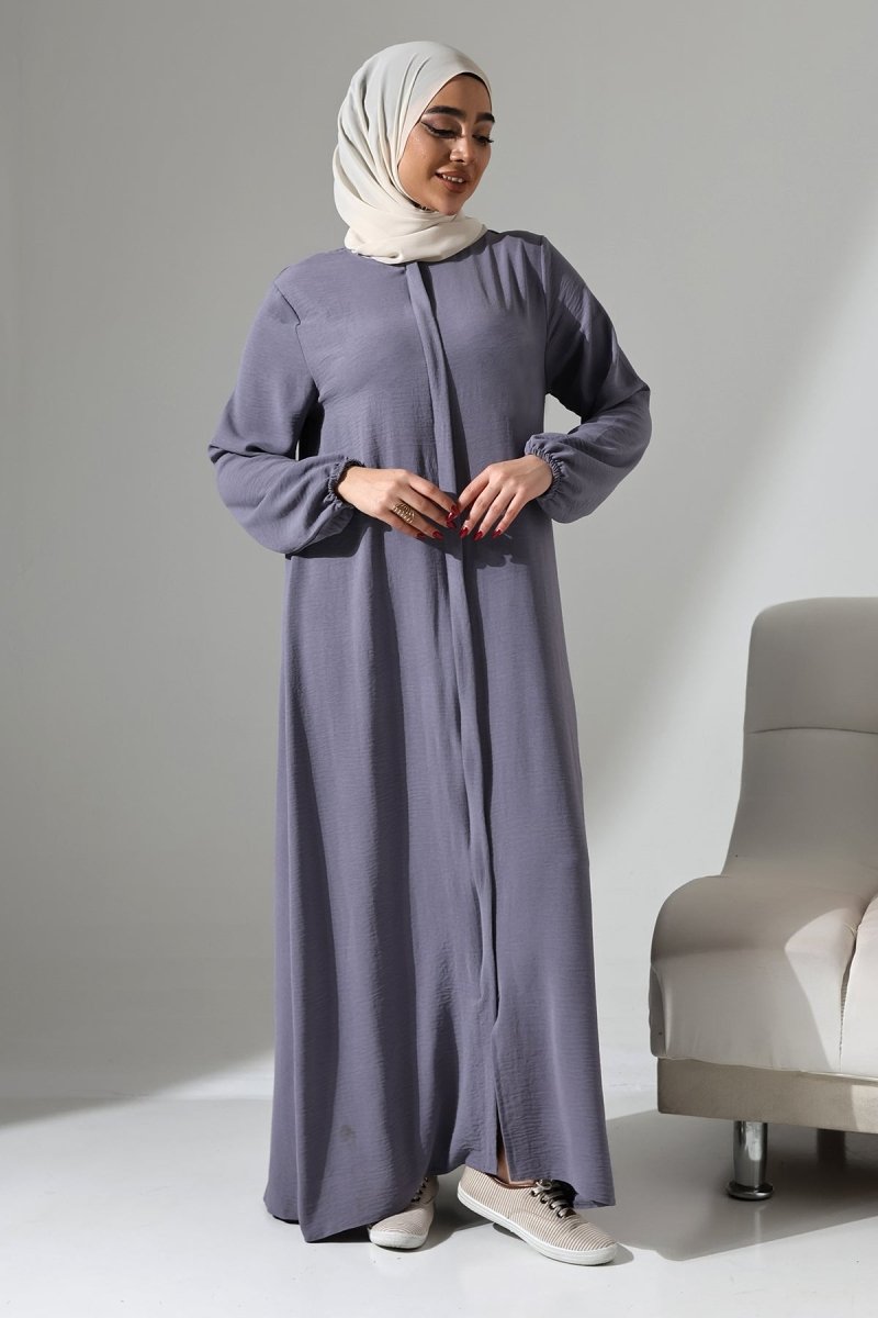 Women's Grey Aerobin Hidden Zipper Hajj and Umrah Outfit, Modest Abaya - ihvan