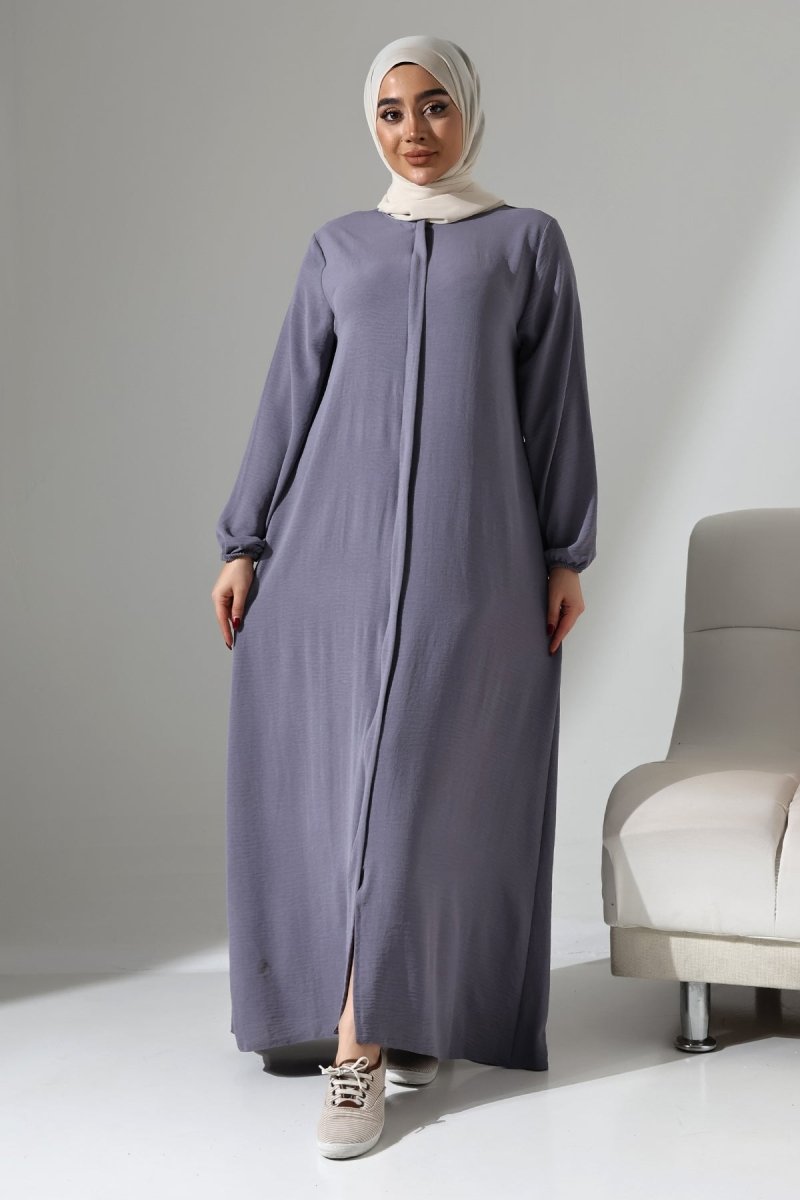 Women's Grey Aerobin Hidden Zipper Hajj and Umrah Outfit, Modest Abaya - ihvan