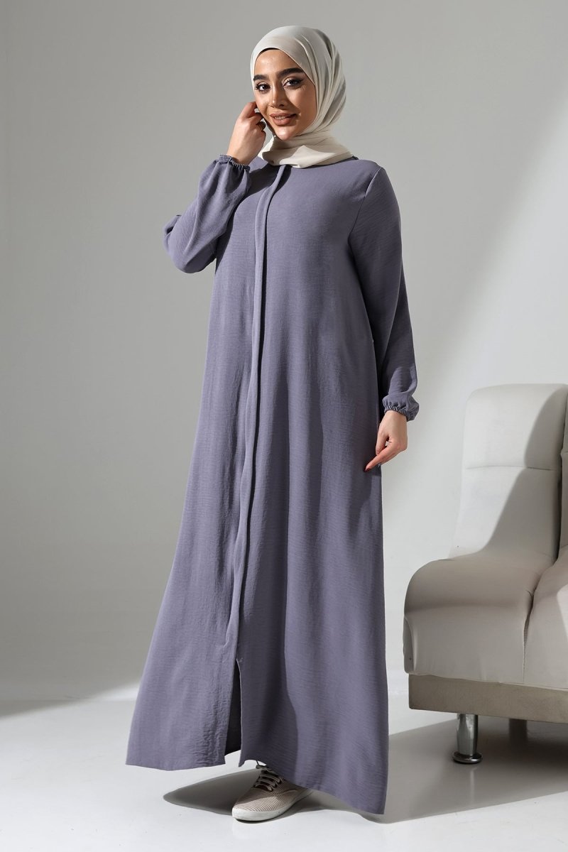 Women's Grey Aerobin Hidden Zipper Hajj and Umrah Outfit, Modest Abaya - ihvan