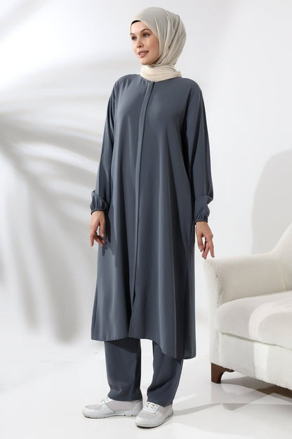 Women's Hajj and Umrah Attire, Hijab Two-Piece Set, Dark Gray - ihvan
