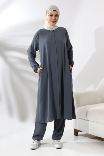 Women's Hajj and Umrah Attire, Hijab Two-Piece Set, Dark Gray - ihvan