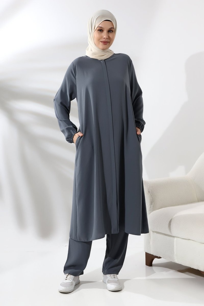 Women's Hajj and Umrah Attire, Hijab Two-Piece Set, Dark Gray - ihvan