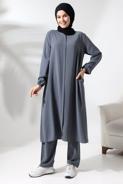 Women's Hajj and Umrah Attire, Hijab Two-Piece Set, Gray - ihvan