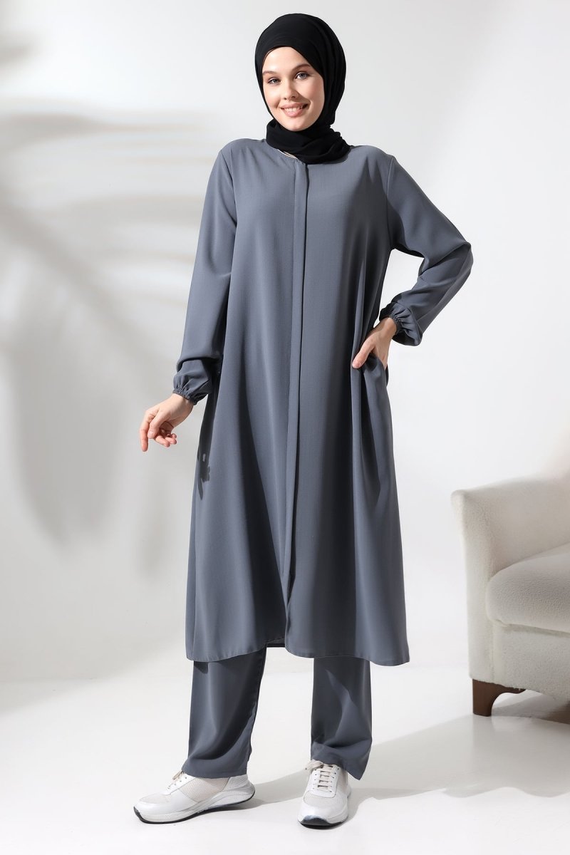 Women's Hajj and Umrah Attire, Hijab Two-Piece Set, Gray - ihvan