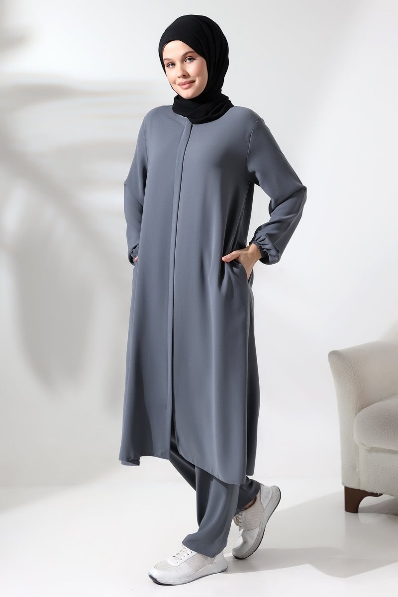 Women's Hajj and Umrah Attire, Hijab Two-Piece Set, Gray - ihvan