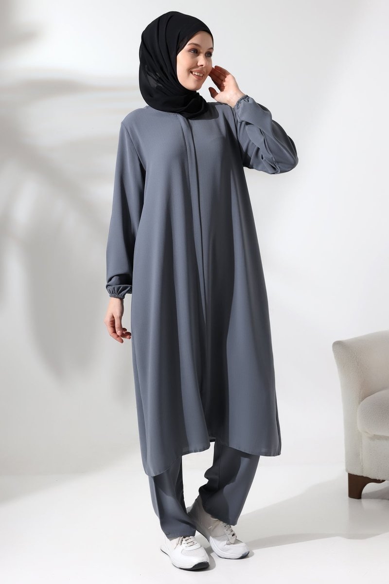Women's Hajj and Umrah Attire, Hijab Two-Piece Set, Gray - ihvan