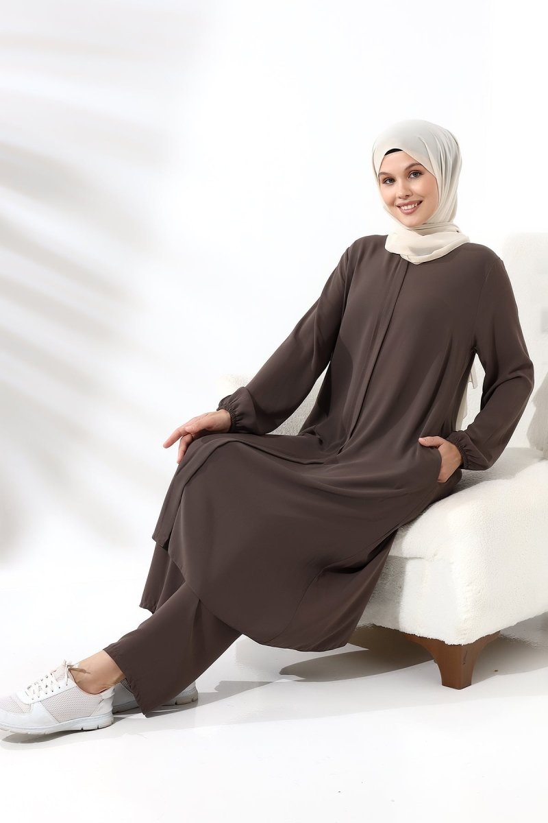 Women's Hajj and Umrah Attire, Hijab Two-Piece Set, Milky Coffee Color - ihvan