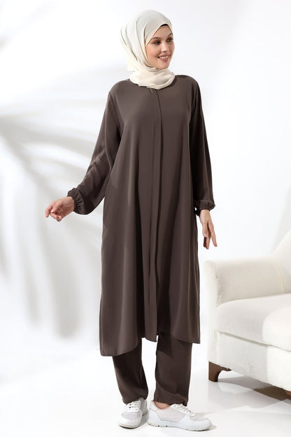 Women's Hajj and Umrah Attire, Hijab Two-Piece Set, Milky Coffee Color - ihvan