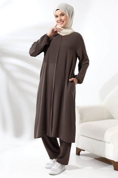 Women's Hajj and Umrah Attire, Hijab Two-Piece Set, Milky Coffee Color - ihvan