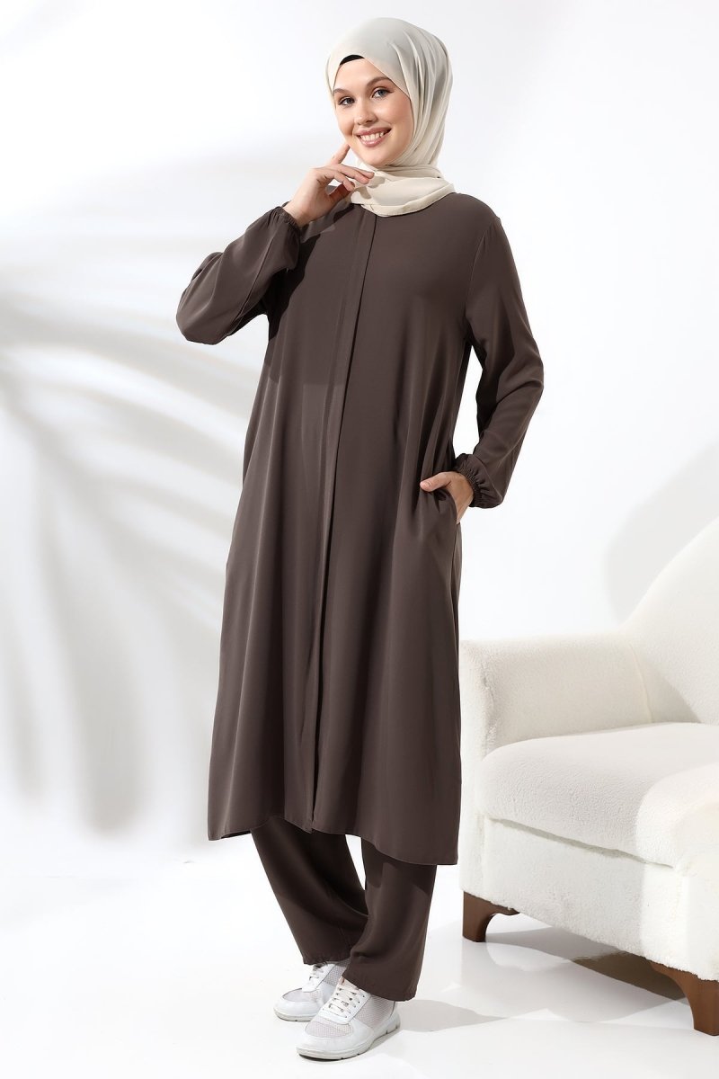 Women's Hajj and Umrah Attire, Hijab Two-Piece Set, Milky Coffee Color - ihvan