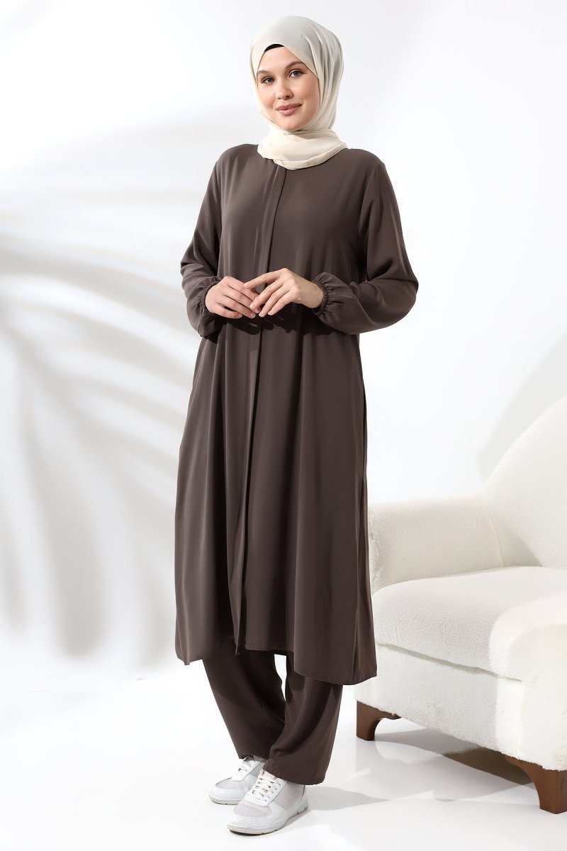 Women's Hajj and Umrah Attire, Hijab Two-Piece Set, Milky Coffee Color - ihvan