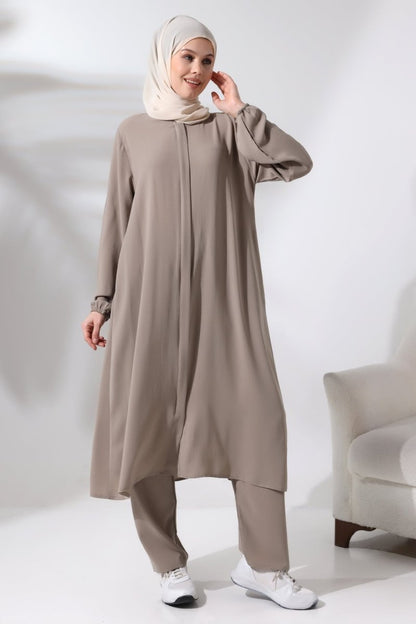 Women's Hajj and Umrah Attire, Hijab Two-Piece Set, Mink - ihvan