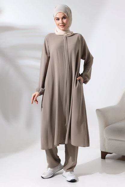 Women's Hajj and Umrah Attire, Hijab Two-Piece Set, Mink - ihvan