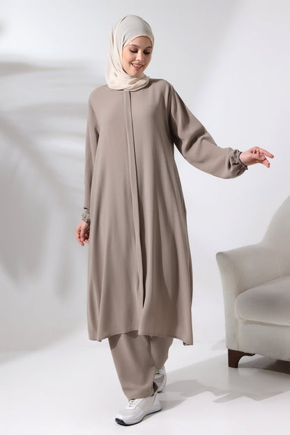 Women's Hajj and Umrah Attire, Hijab Two-Piece Set, Mink - ihvan