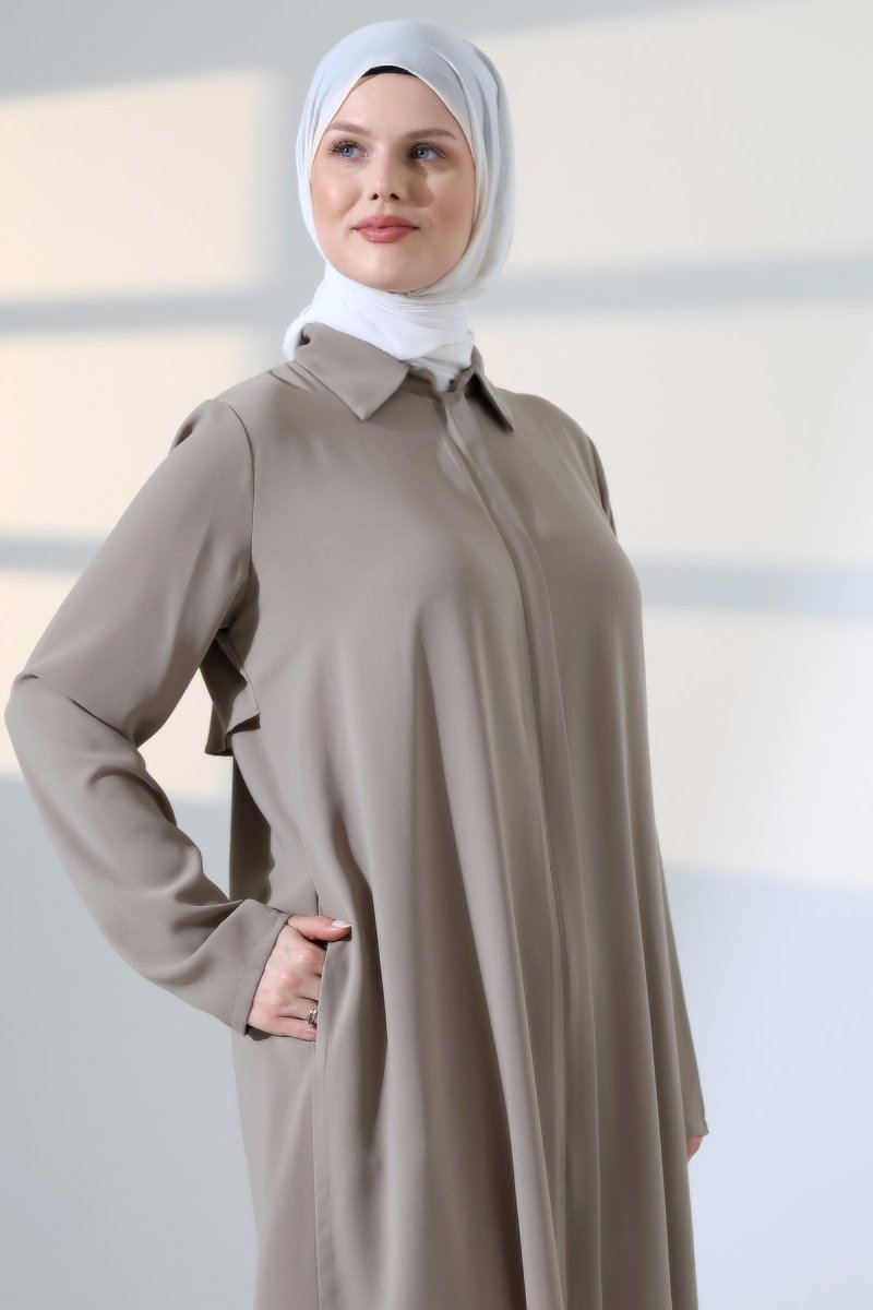 Women's Hajj and Umrah Attire, Hijab Two-Piece Set with Vest Detail - Mink - ihvan