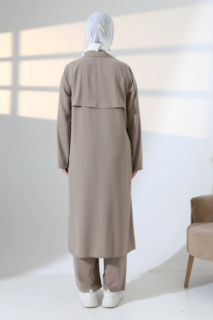 Women's Hajj and Umrah Attire, Hijab Two-Piece Set with Vest Detail - Mink - ihvan