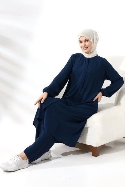 Women's Hajj and Umrah Attire, Modest Two-Piece Set, Navy Blue - ihvan