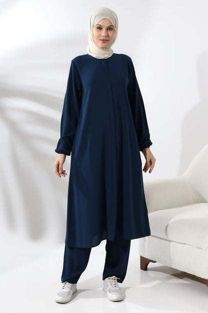Women's Hajj and Umrah Attire, Modest Two-Piece Set, Navy Blue - ihvan