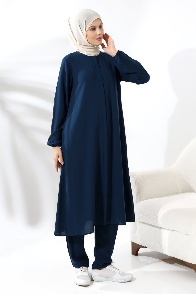 Women's Hajj and Umrah Attire, Modest Two-Piece Set, Navy Blue - ihvan