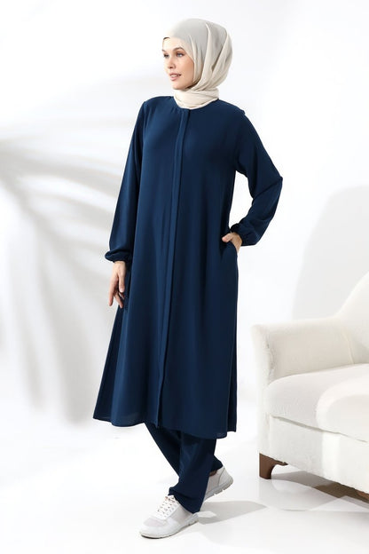 Women's Hajj and Umrah Attire, Modest Two-Piece Set, Navy Blue - ihvan
