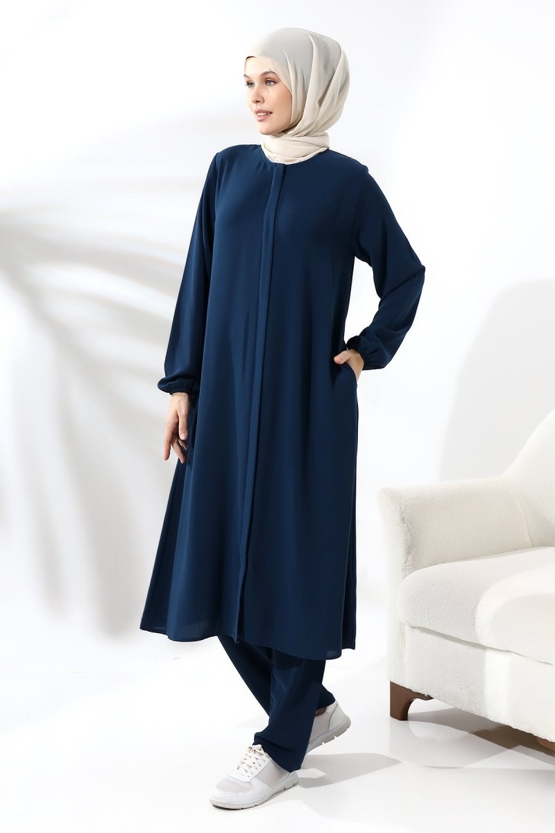 Women's Hajj and Umrah Attire, Modest Two-Piece Set, Navy Blue - ihvan