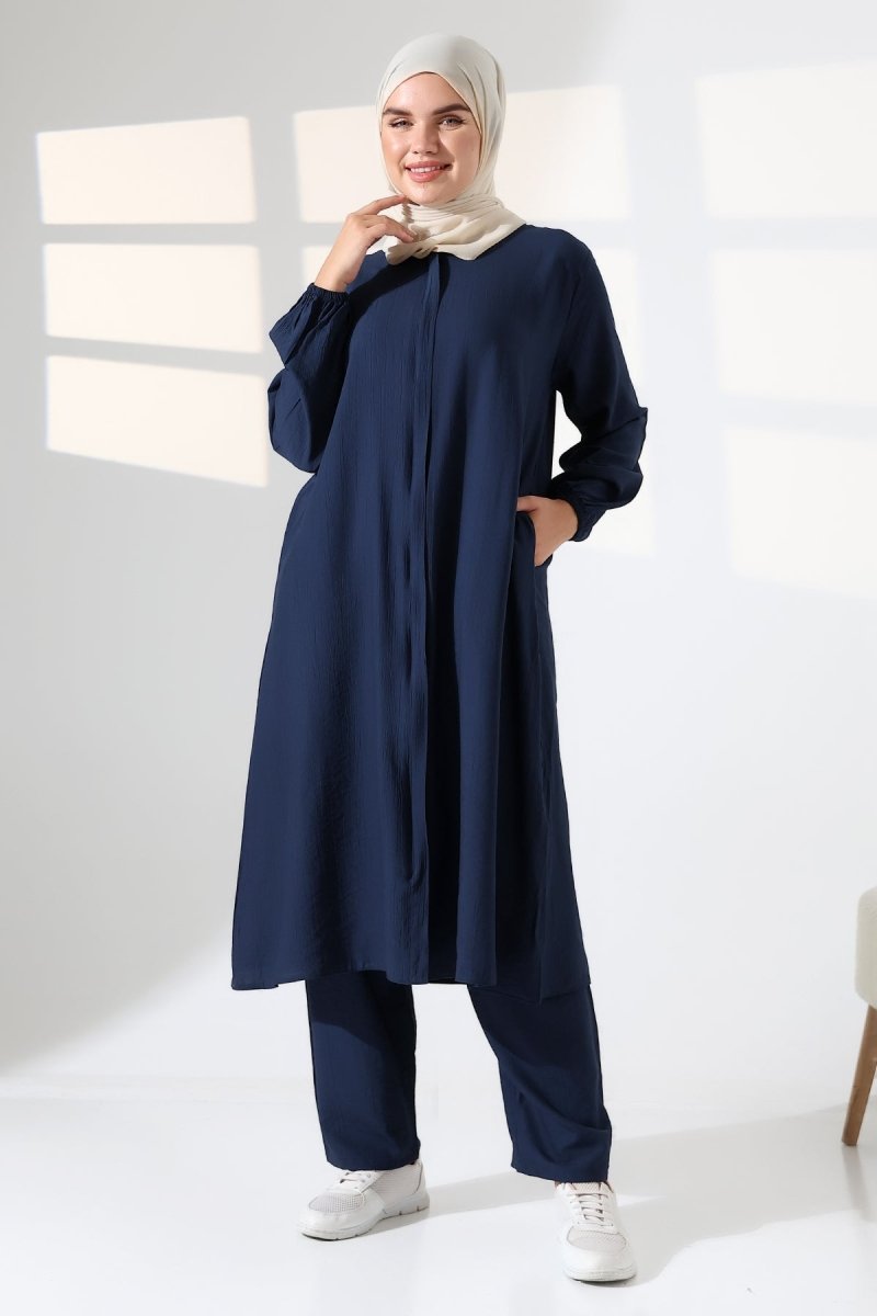 Women's Hajj and Umrah Attire, Two-Piece Hijab Set - Navy Blue - ihvan