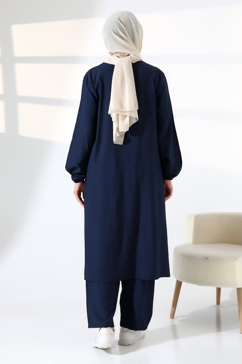 Women's Hajj and Umrah Attire, Two-Piece Hijab Set - Navy Blue - ihvan