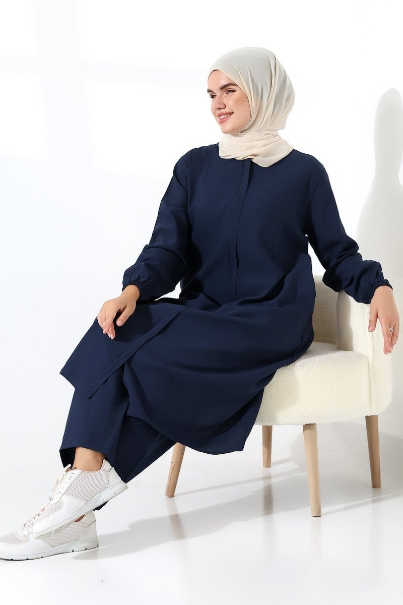Women's Hajj and Umrah Attire, Two-Piece Hijab Set - Navy Blue - ihvan