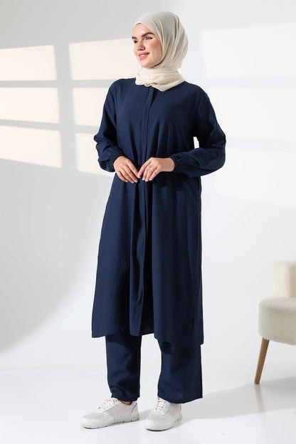Women's Hajj and Umrah Attire, Two-Piece Hijab Set - Navy Blue - ihvan