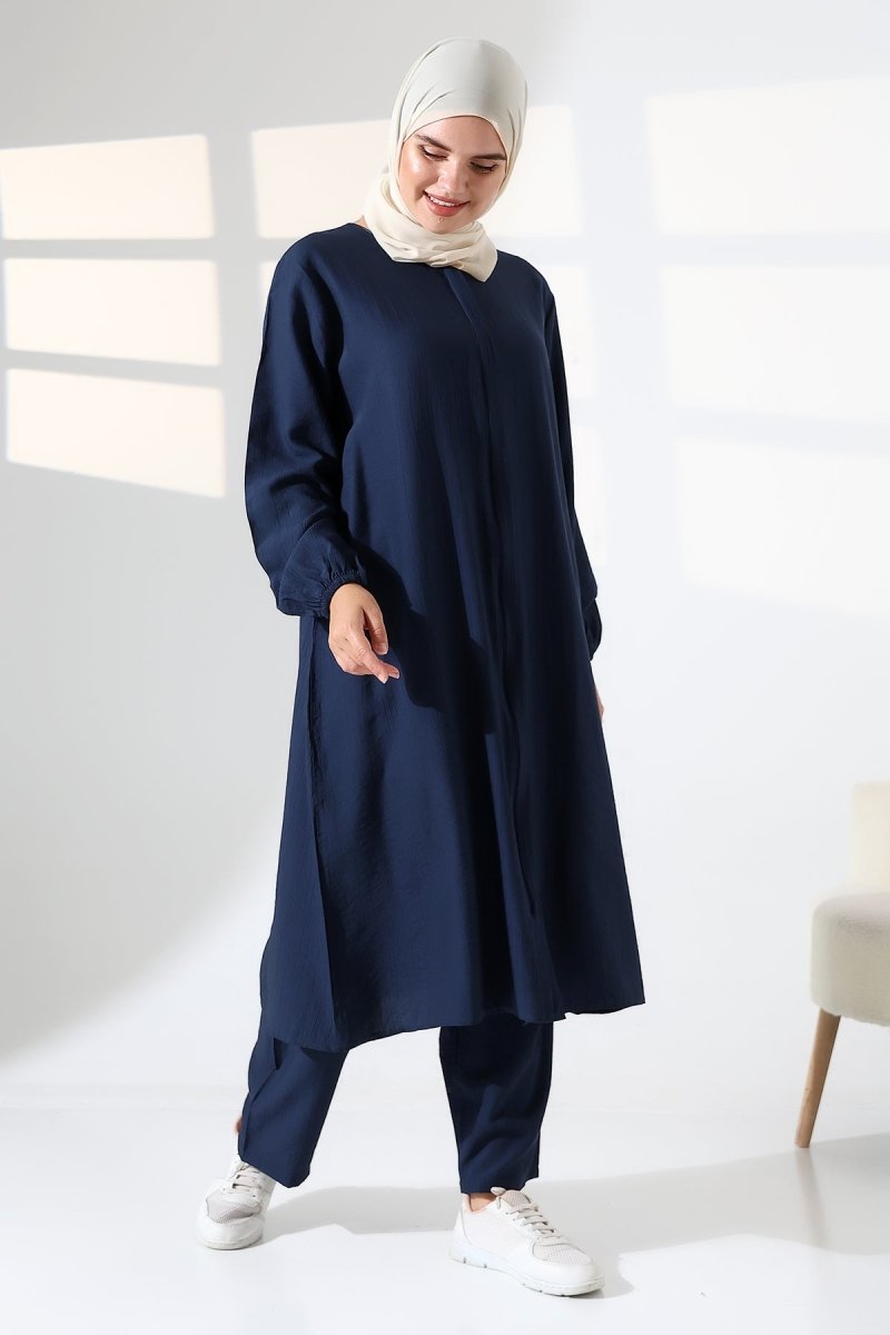 Women's Hajj and Umrah Attire, Two-Piece Hijab Set - Navy Blue - ihvan