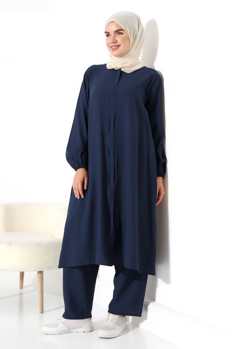 Women's Hajj and Umrah Attire, Two-Piece Hijab Set - Navy Blue - ihvan