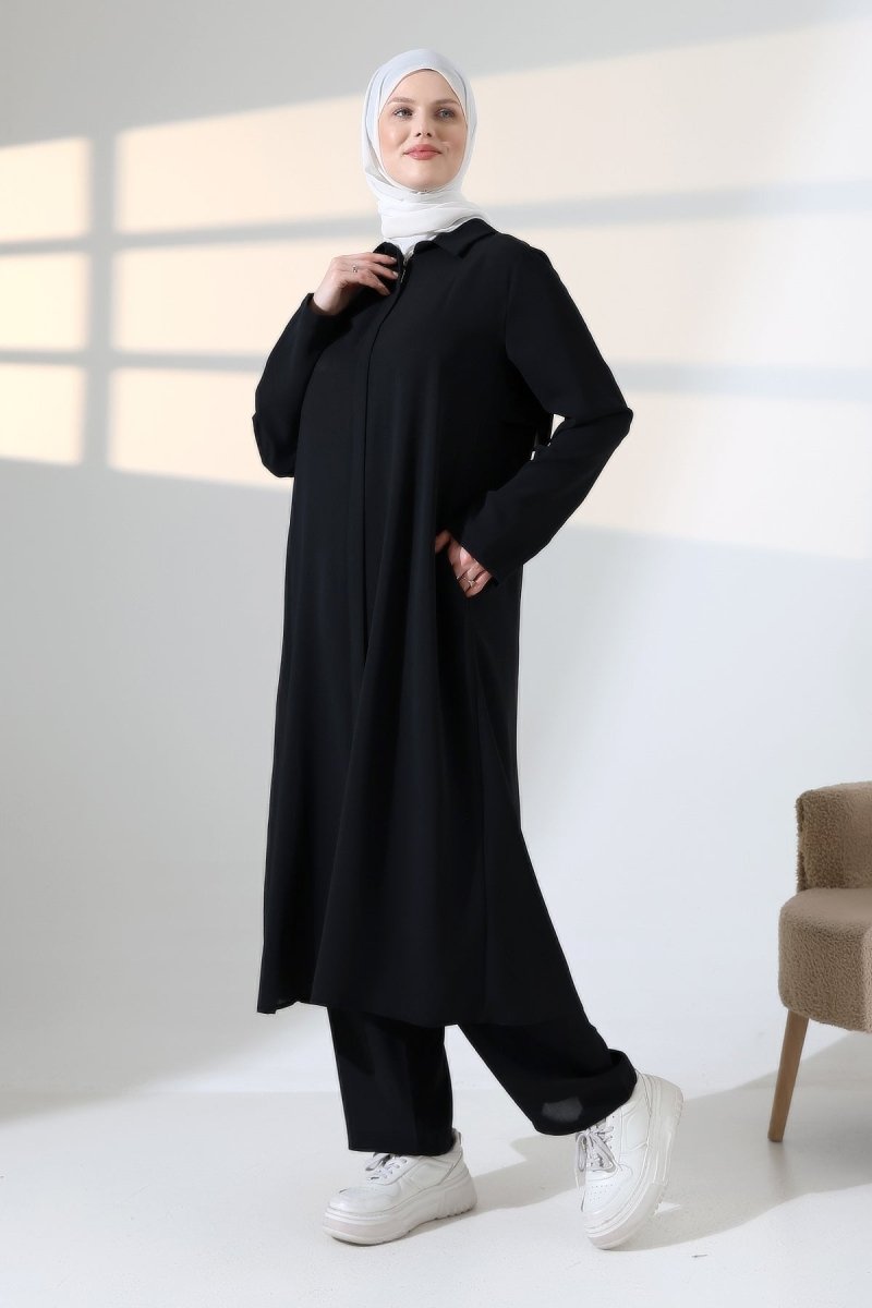 Women's Hajj and Umrah Attire, Two-Piece Set with Hijab Vest Detail - Black - ihvan