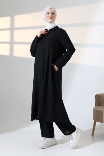 Women's Hajj and Umrah Attire, Two-Piece Set with Hijab Vest Detail - Black - ihvan