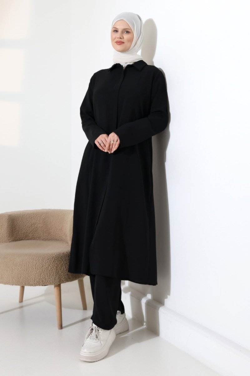 Women's Hajj and Umrah Attire, Two-Piece Set with Hijab Vest Detail - Black - ihvan
