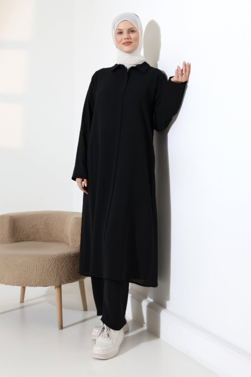 Women's Hajj and Umrah Attire, Two-Piece Set with Hijab Vest Detail - Black - ihvan