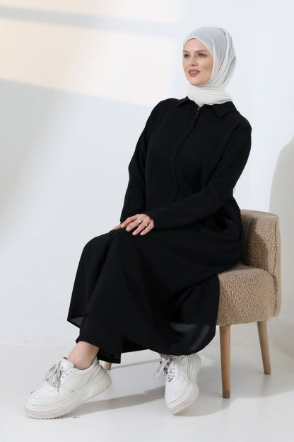 Women's Hajj and Umrah Attire, Two-Piece Set with Hijab Vest Detail - Black - ihvan