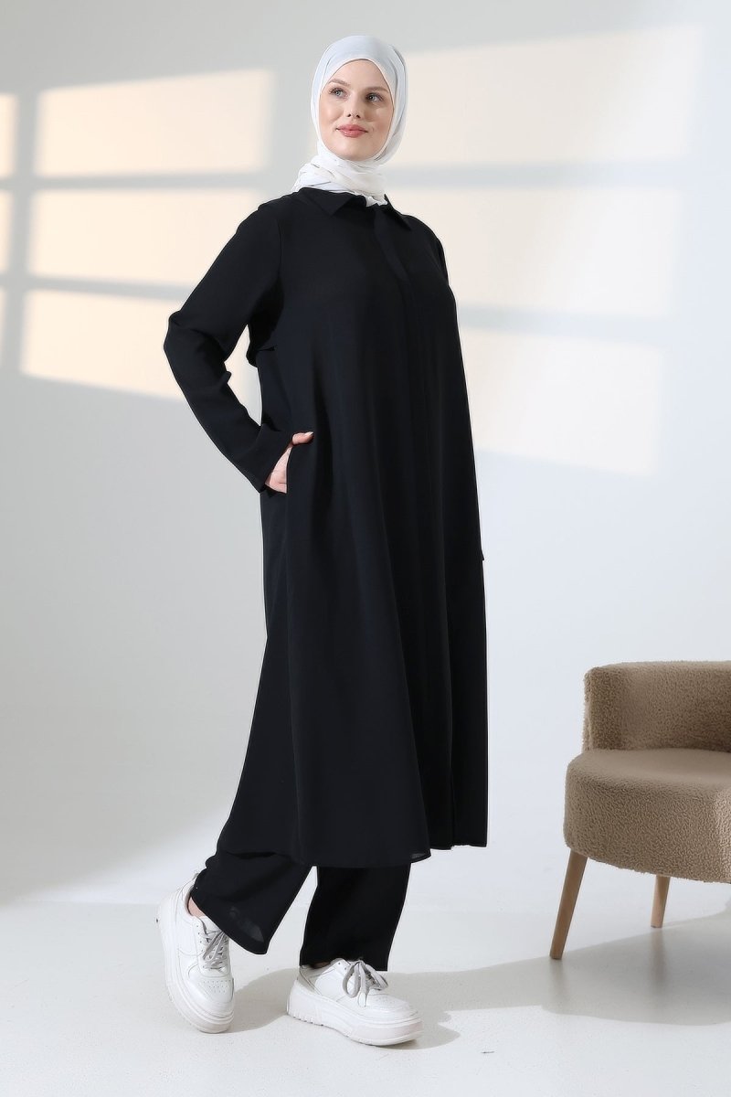 Women's Hajj and Umrah Attire, Two-Piece Set with Hijab Vest Detail - Black - ihvan