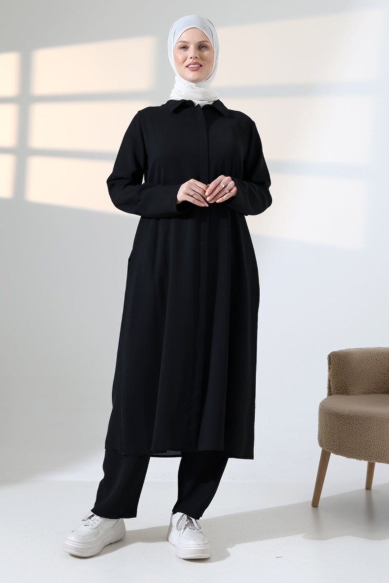 Women's Hajj and Umrah Attire, Two-Piece Set with Hijab Vest Detail - Black - ihvan