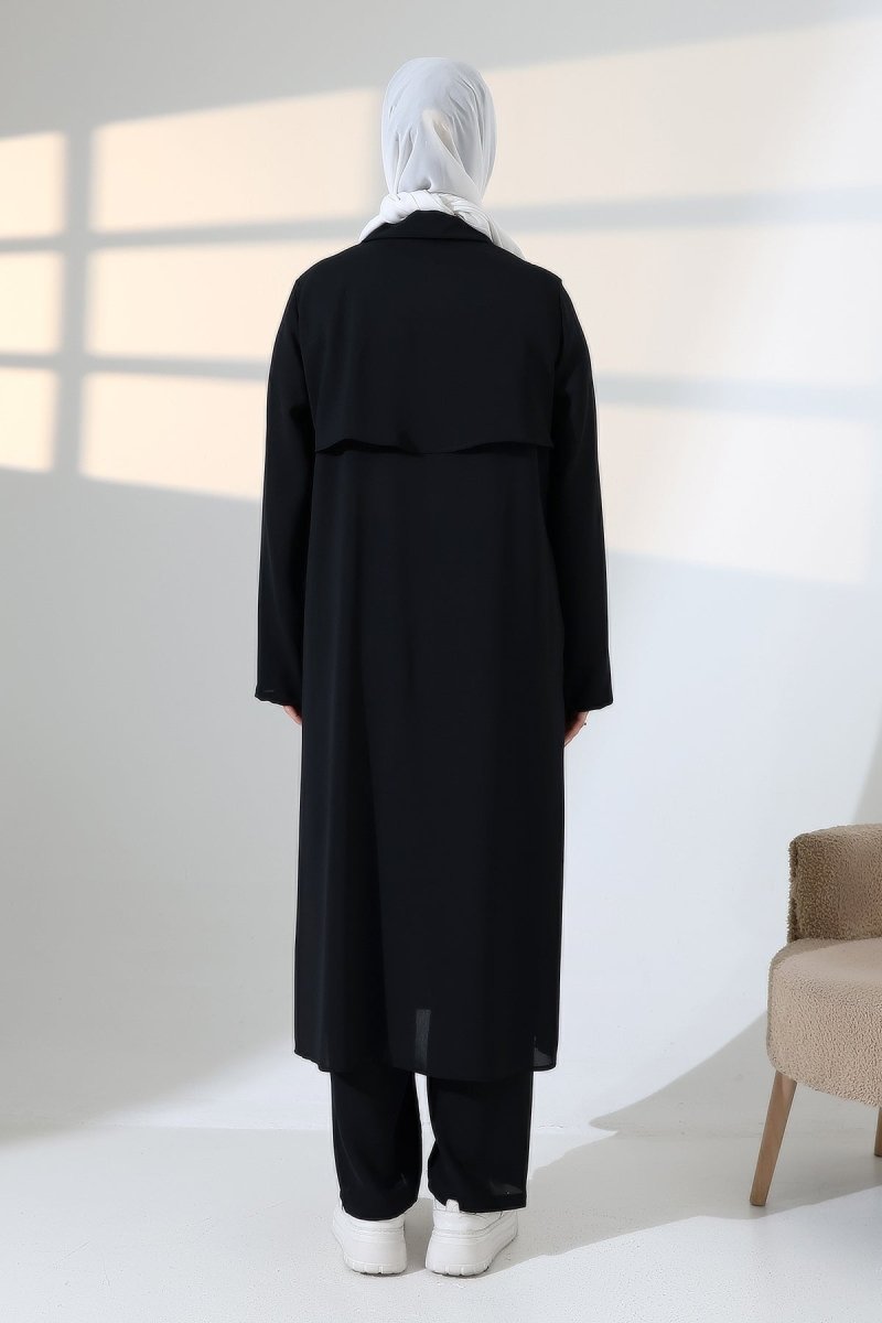Women's Hajj and Umrah Attire, Two-Piece Set with Hijab Vest Detail - Black - ihvan