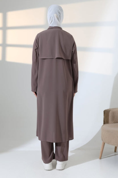 Women's Hajj and Umrah Attire, Two-Piece Set with Hijab Vest Detail - Milky Coffee - ihvan