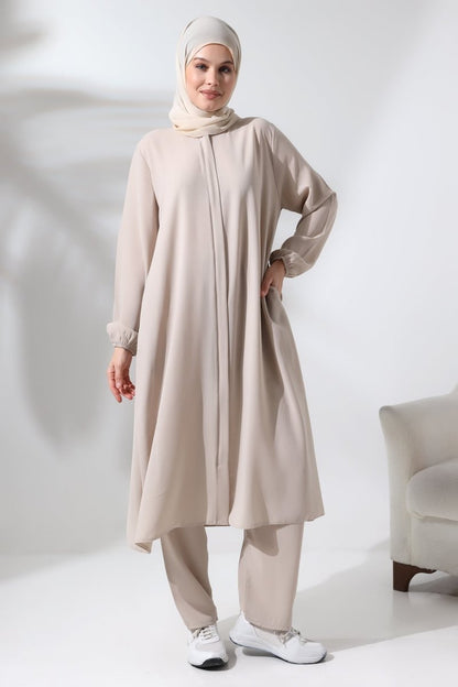 Women's Hajj and Umrah Hijab Two-Piece Set, Cream - ihvan