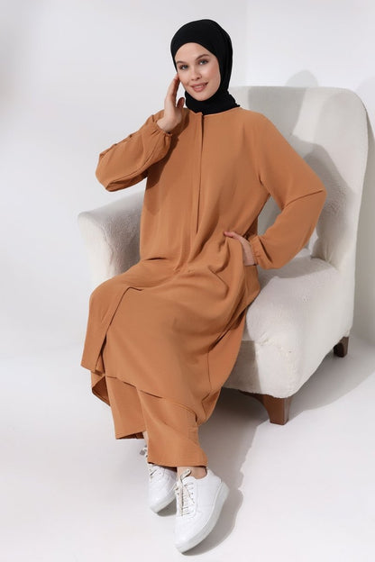 Women's Hajj and Umrah Outfit, Afghan Two-Piece Set, Salmon - ihvan