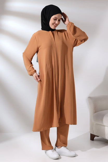 Women's Hajj and Umrah Outfit, Afghan Two-Piece Set, Salmon - ihvan