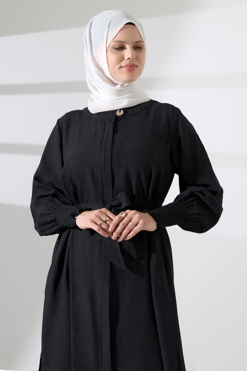 Women's Hidden Zipper, Side Slit, Gipeli Hajj/Umrah Outfit, Two-Piece Set, Black - ihvan
