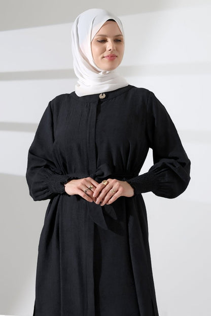 Women's Hidden Zipper, Side Slit, Gipeli Hajj/Umrah Outfit, Two-Piece Set, Black - ihvan