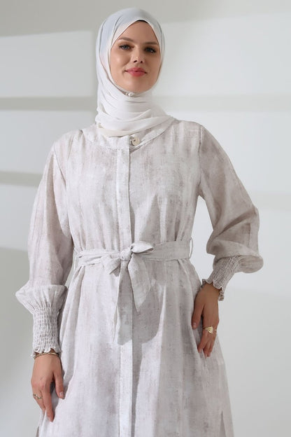 Women's Hidden Zipper, Side Slit, Gipeli Hajj/Umrah Outfit, Two-Piece Set, Ecru - ihvan