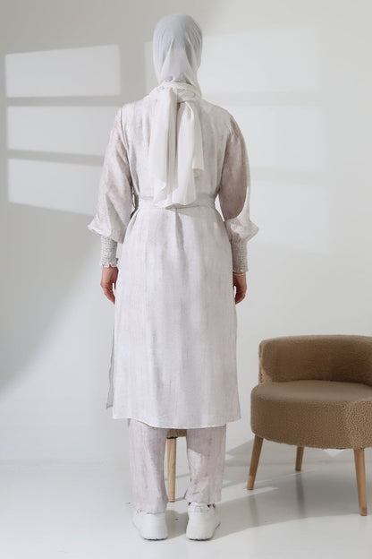 Women's Hidden Zipper, Side Slit, Gipeli Hajj/Umrah Outfit, Two-Piece Set, Ecru - ihvan